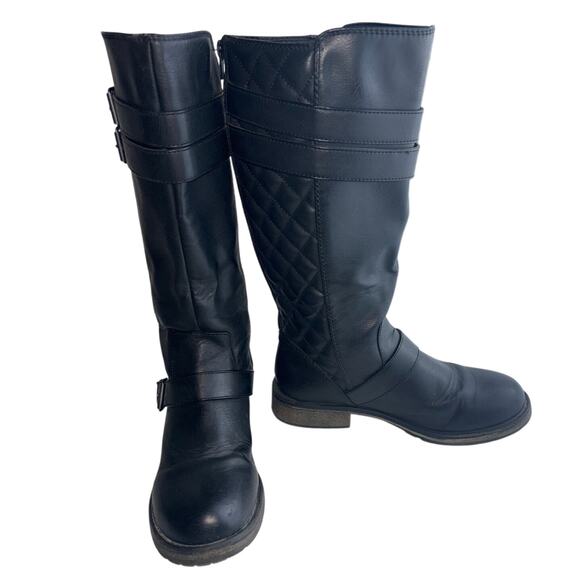 Steve Madden Black Tall Boots with Quilted Accent and Buckle Details Size 5 - Picture 2 of 11